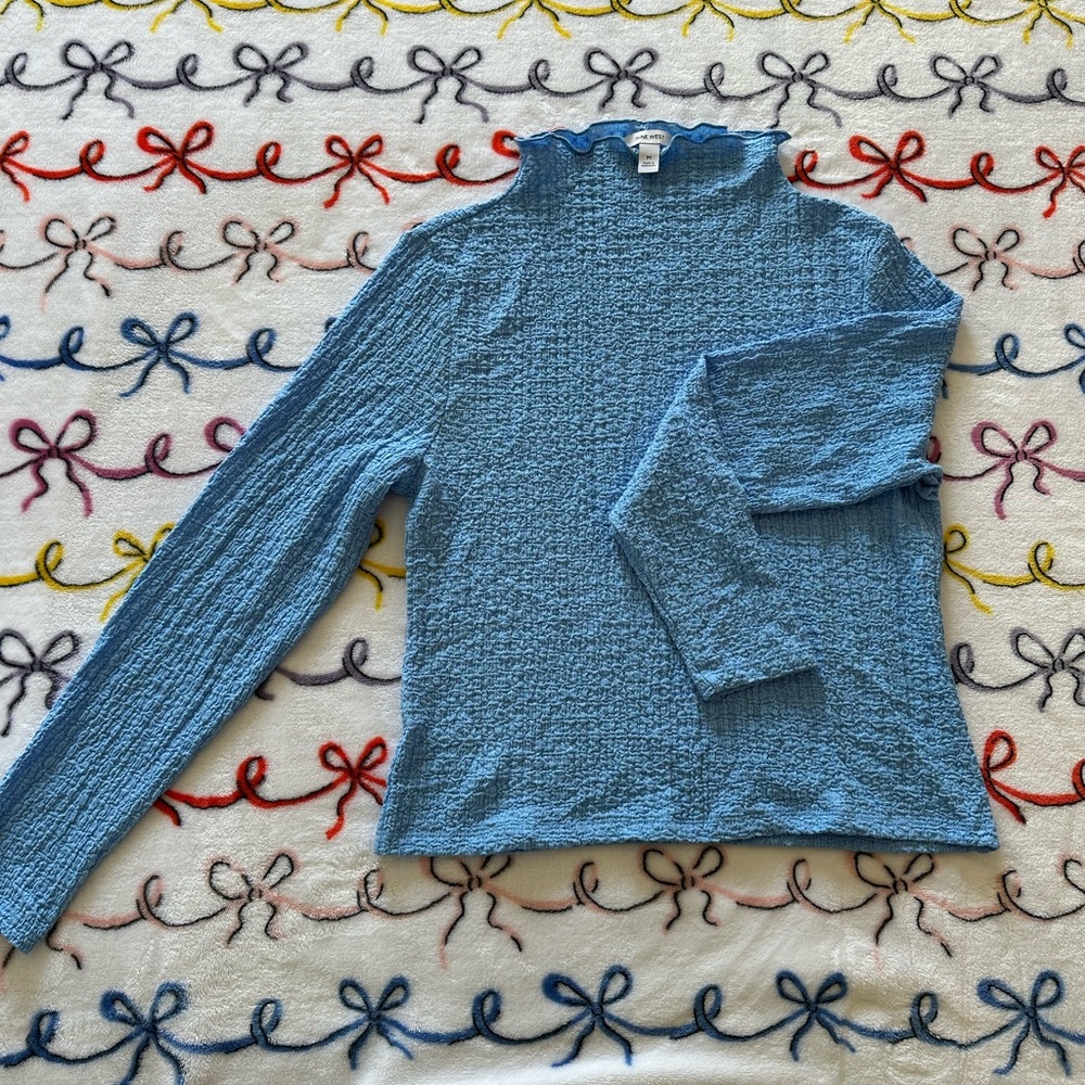 Nine West Sky Blue Textured Long Sleeve Top